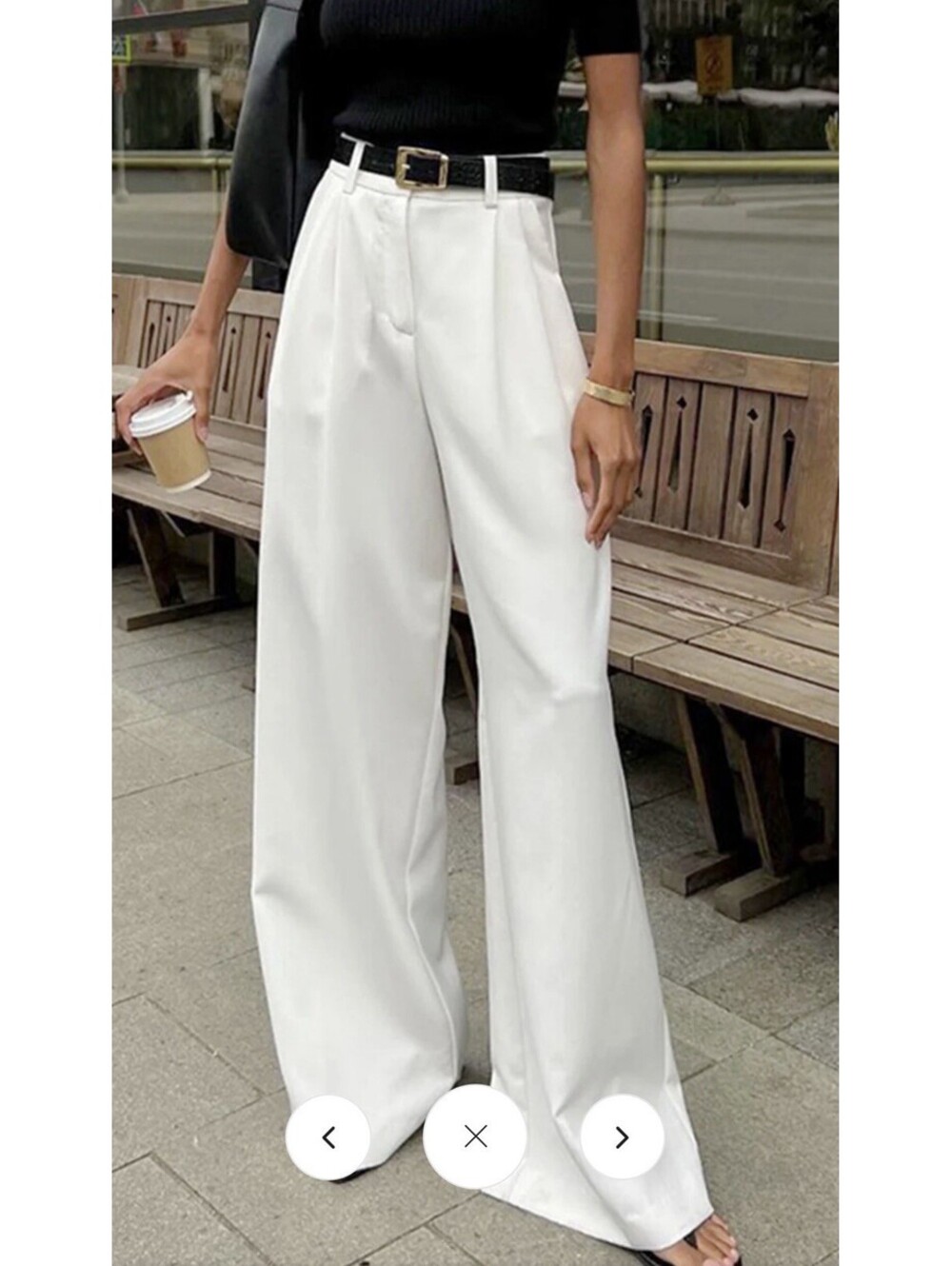 Commense White Tailored Minimalist Wide Leg High Waisted Pleated Trouser Pant XS